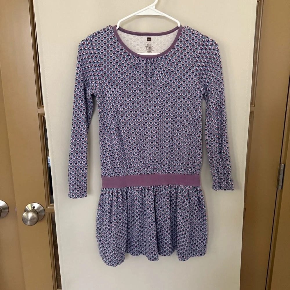 Tea Collection Girls 10 Purple Blue Flowers Floral Long Sleeve Dress‎